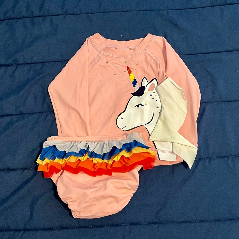 Hanna Andersson Unicorn 🦄 Rash Guard with Ruffle Bottoms